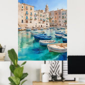 Waterverf Monopoli in Italië Puglia Kust Poster (Thuiskantoor)
