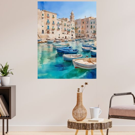 Waterverf Monopoli in Italië Puglia Kust Poster (Woonkamer 3)