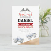 Waterverf Monster Truck 1e Verjaardagsuitnodiging Kaart (Staand voorkant)