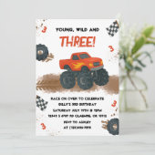 Waterverf Monster Truck 3e Verjaardag Uitnodiging (Staand voorkant)