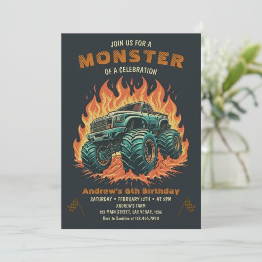 Waterverf Monster Truck Boy Verjaardag Kaart (Staand voorkant)