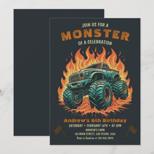 Waterverf Monster Truck Boy Verjaardag Kaart (Voorkant / Achterkant)