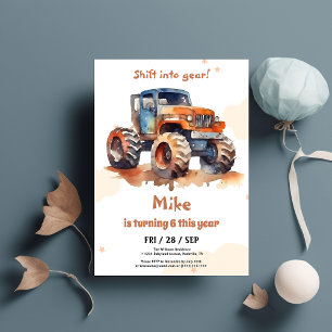 Waterverf Monster Truck Boy Verjaardag Kaart