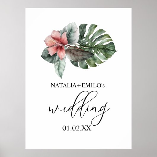 Waterverf Monstera Blad Bloem Bruiloft Poster (Voorkant)