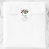 Waterverf Monstera Blad Bloem Bruiloft Vierkante Sticker (Tas)