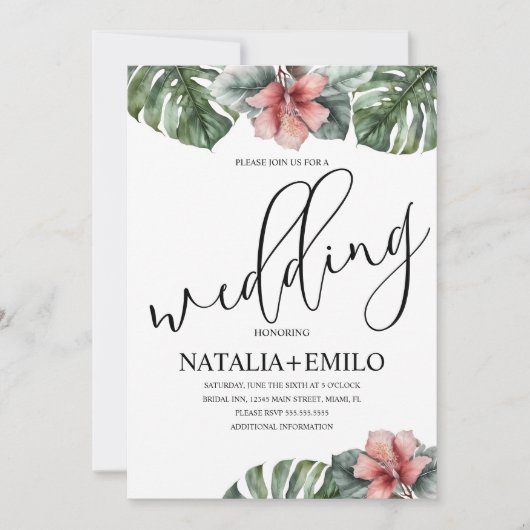 Waterverf Monstera Branch Greenery Wedding Kaart (Voorkant)