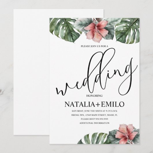 Waterverf Monstera Branch Greenery Wedding Kaart (Voorkant / Achterkant)