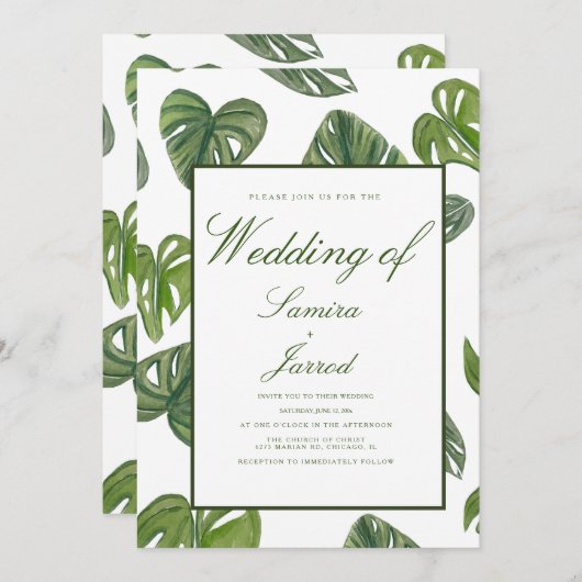 Waterverf Monstera en adansonii Botanische bladere Kaart (Voorkant / Achterkant)