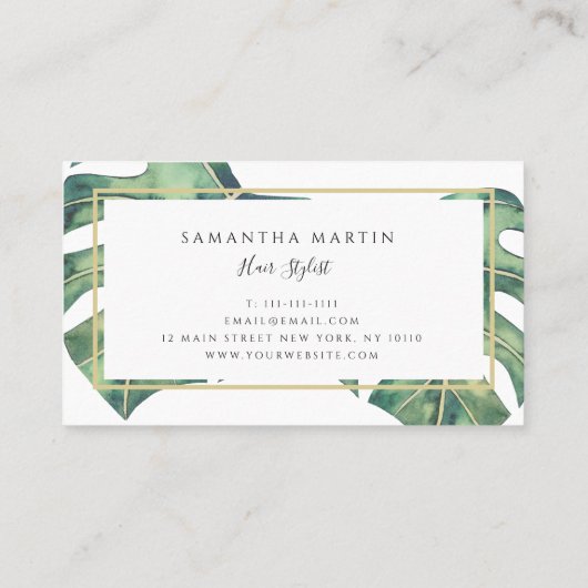 Waterverf Monstera Greenery Gold Visitekaartje (Achterkant)