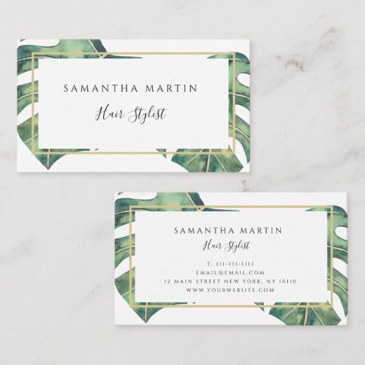 Waterverf Monstera Greenery Gold Visitekaartje (Voorkant / Achterkant)