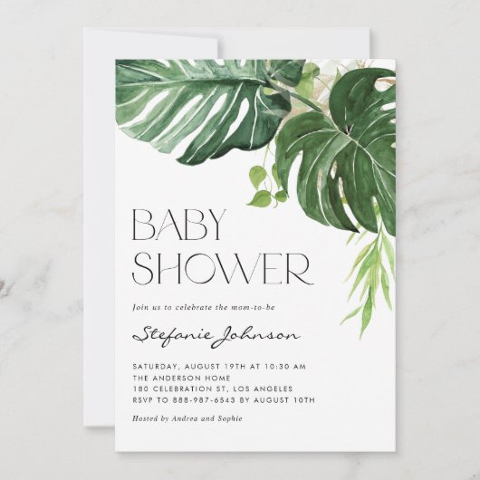 Waterverf Monstera Greenery Tropisch Baby shower Kaart (Voorkant)
