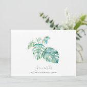 Waterverf Monstera laat Bridesmaid-kaarten achter Feestdagenkaart (Staand voorkant)