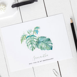 Waterverf Monstera laat Bridesmaid-kaarten achter Feestdagenkaart