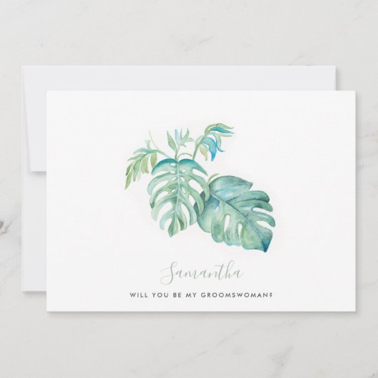 Waterverf Monstera laat Groomsdamekaarten over Feestdagenkaart (Voorkant)