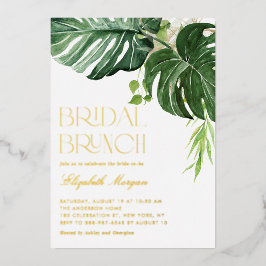 Waterverf Monstera laat Tropische Bridal Brunch Folie Uitnodiging
