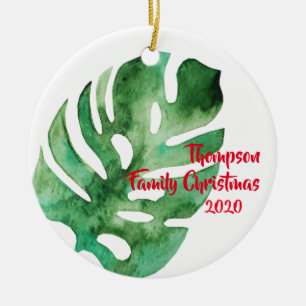 Waterverf Monstera Leaf, Family Kerstmis 2020 Keramisch Ornament