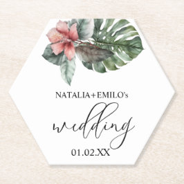 Waterverf Monstera Leaf Floral Wedding Kartonnen Onderzetters