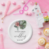 Waterverf Monstera Leaf Floral Wedding Papieren Bordje (Feest)