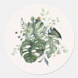 Waterverf Monstera Leaves Arrangement Ronde Sticker