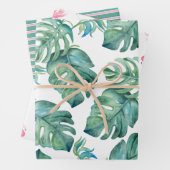 Waterverf Monstera Leaves en Pink Flamingos Inpakpapier Vel (In situ)