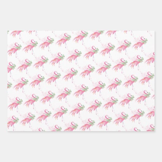 Waterverf Monstera Leaves en Roze Flamingos Wrap Inpakpapier Vel (Voorkant 2)