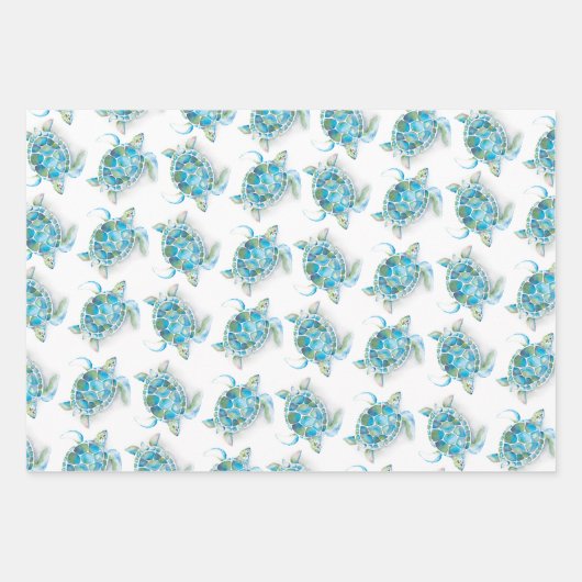 Waterverf Monstera Leaves en Zee Turtle Inpakpapier Vel (Voorkant 2)