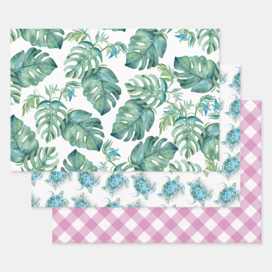Waterverf Monstera Leaves en Zee Turtle Inpakpapier Vel (Set)