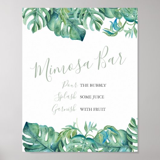 Waterverf Monstera Leaves Mimosa Bar Poster (Voorkant)
