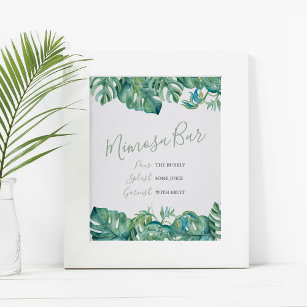 Waterverf Monstera Leaves Mimosa Bar Poster