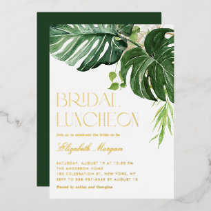 Waterverf Monstera Leaves Summer Bridal Luncheon Folie Uitnodiging