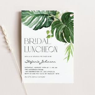 Waterverf Monstera Leaves Summer Bridal Luncheon Kaart