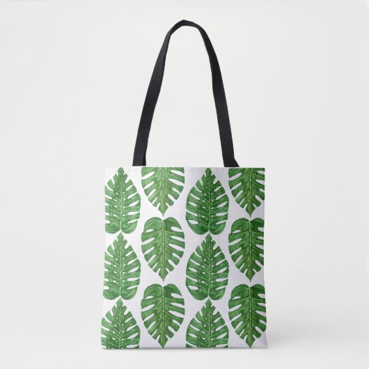 Waterverf Monstera Leaves Tote Bag (Voorkant)
