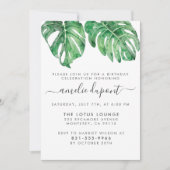 Waterverf Monstera & Modern Script Birthday Party Kaart (Voorkant)
