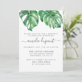 Waterverf Monstera & Modern Script Birthday Party Kaart (Staand voorkant)