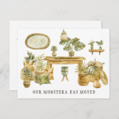 Waterverf Monstera Moving Announge Aankondigingskaart (Voorkant / Achterkant)