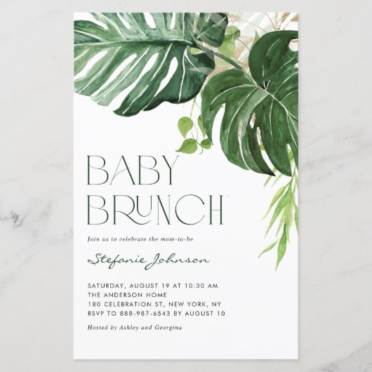 Waterverf Monstera Summer Baby Brunch Uitnodiging (Voorkant)
