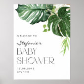 Waterverf Monstera Tropisch Baby shower Welkom Poster (Voorkant)