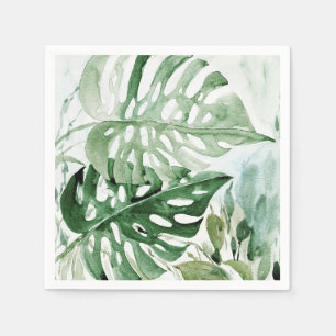 Waterverf Monstera Tropisch Groen Botanisch Servet