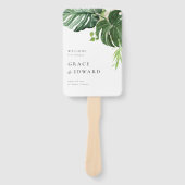 Waterverf Monstera Tropisch Trouwprogramma Handwaaier (Voorkant)