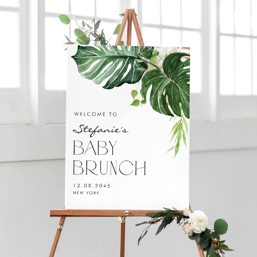 Waterverf Monstera Tropische Baby Brunch Welkom Poster