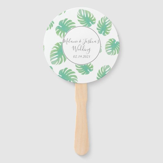 Waterverf Monstera Trouwronde Handwaaier (Voorkant)