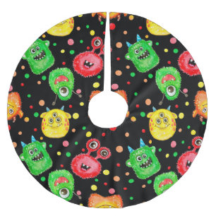 Waterverf Monsters: Schattige naadloos patroon Kerstboom Rok