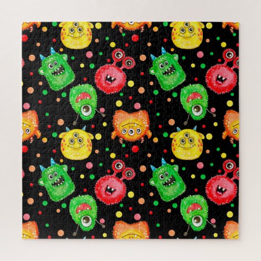 Waterverf Monsters: Schattige naadloos patroon Legpuzzel (Verticaal)