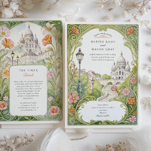 Waterverf Montmartre Paris Huwelijk Kaart