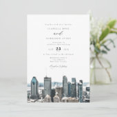 Waterverf Montreal Canada City Skyline Wedding Kaart (Staand voorkant)