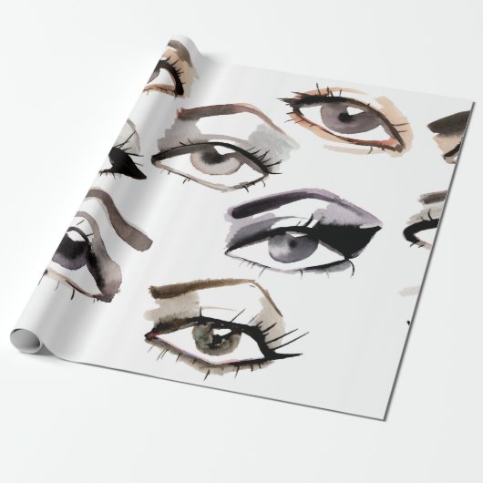 Waterverf mooi oogpatroon cadeaupapier (Uitgerold)