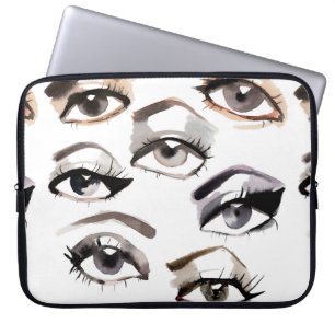 Waterverf mooi oogpatroon laptop sleeve