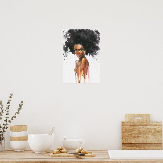 Waterverf mooie Afrikaanse vrouw, Poster (Keuken)