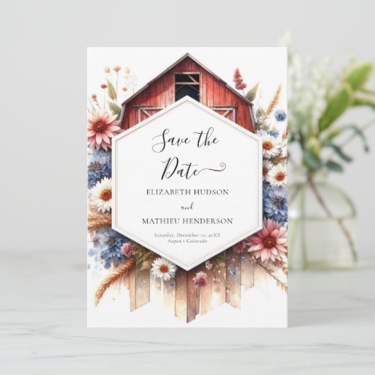 Waterverf Mooie Barnyard bruiloft Save The Date (Staand voorkant)