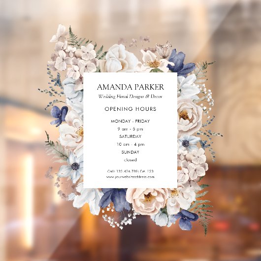 Waterverf Mooie Beige Blauwe Bloemen Bloemisterij  Raamsticker (Vel 2)